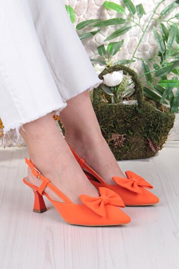fort 018-407 Fls Satin Closed Front Bow Open Back Heeled Shoes
