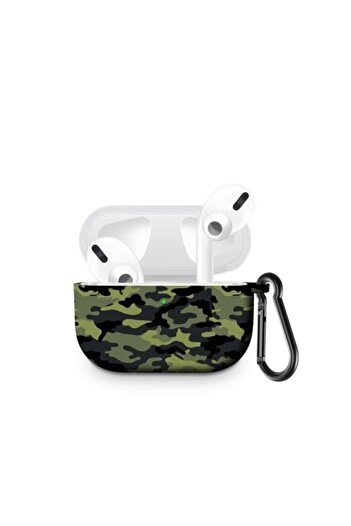 Bibilel Husa pentru Apple AirPods Pro 1/2, cu carabina de prindere, Design Camo, Verde army