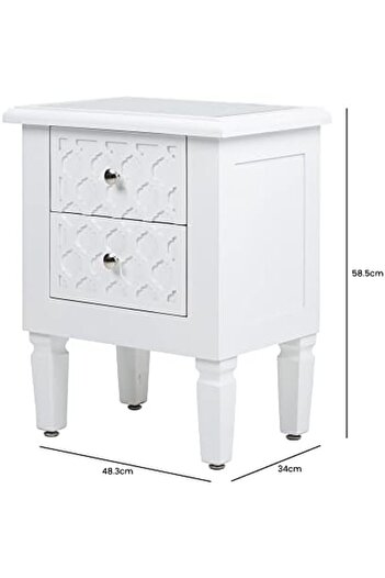 Vanity Living Bedside Table, 2 Drawers Modern Marrakech White Wood Mirrored Top Nightstand Bed Cabin