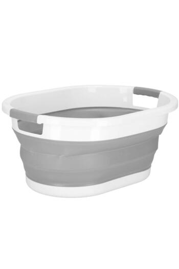 SERSIMO Foldable laundry basket, basin type, made of plastic and silicone, 62x44x28cm, 39 liters, gray