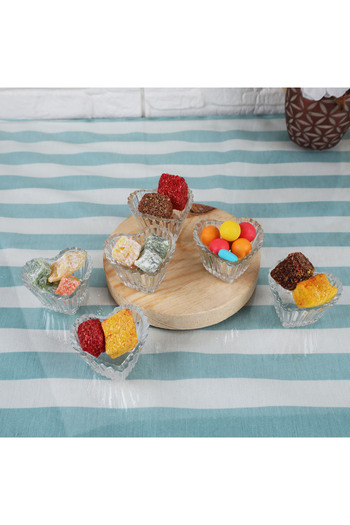 Rayan Sadaf Heart - 6 Pieces Mini Glass Sauce Bowl Coffee Side Turkish Delight Bowl Jam Bowl Presentation Bowl Decorative Plate