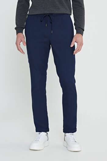 AC&Co / Altınyıldız Classics Slim Fit Navy Blue Jogger Trousers with Tie Waist and Side Pockets