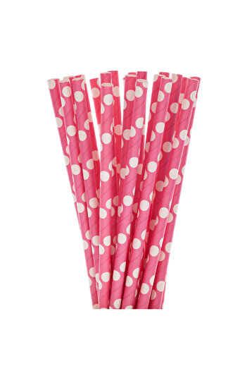 Paper Straws Paper Straws, pink with large white polka dots, 100pcs/set, 197 x 6mm