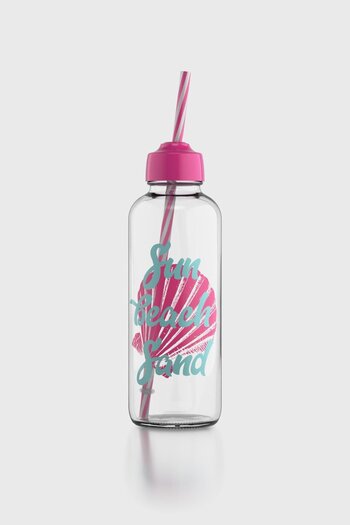 Renga Felix Sun Beach Patterned 450 ml Glass Bottle with Straw 182055 Pink