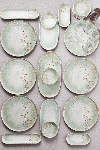 Home Springfield 29 Piece Porcelain Breakfast Set for 6 People with Tea Cup Kayak Presentation Set Green