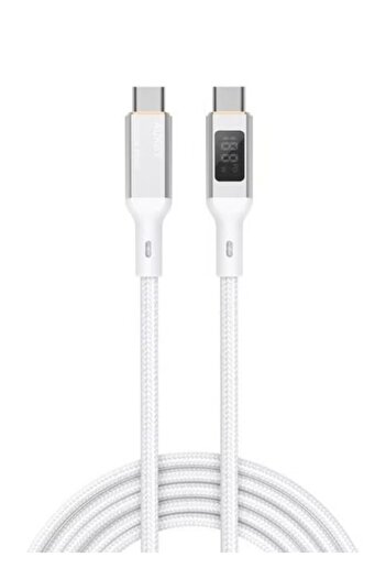 AUKEY 100W PD Nylon Braided USB-C to USB-C Cable with LCD 1.8m White