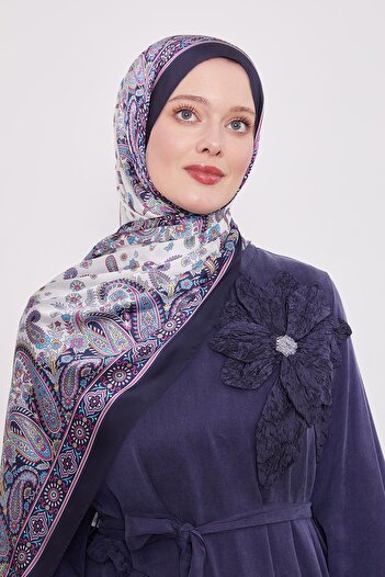 Levidor K.Navy Blue Mixed Flower Indian Silk Shawl