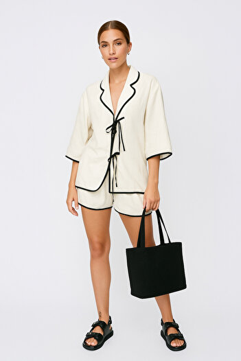 My Blog Natural - Black Piping Shorts Set - 9000