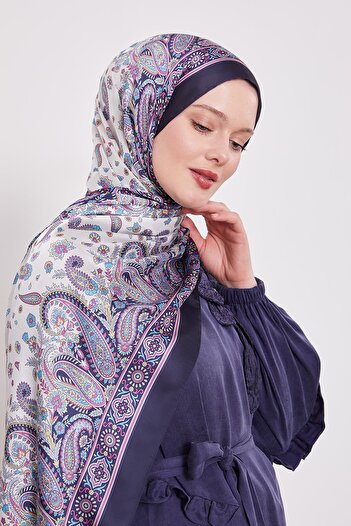 Levidor K.Navy Blue Mixed Flower Indian Silk Shawl