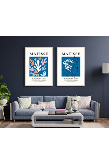 PRYDESIGN Magic of Blue Matisse Wall Painting Framed Set of 2 White Color 30 X 42 Size/Size