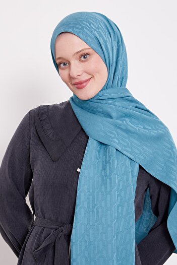 Levidor Moss Green Paperclip Pattern Blue Jacquard Shawl