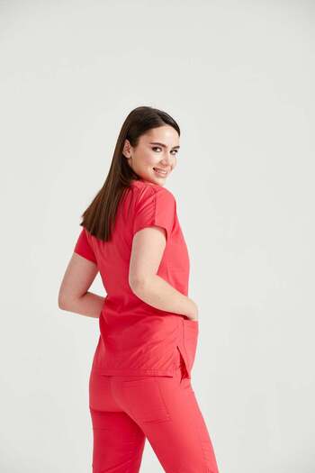 DEMOTEKS Scrub Set Costum Medical Classic Rosu Corai Unisex - Coral
