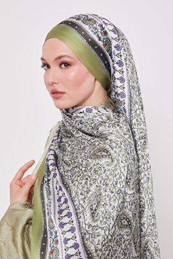 Levidor Pistachio Green Mini Flower Indian Silk Shawl