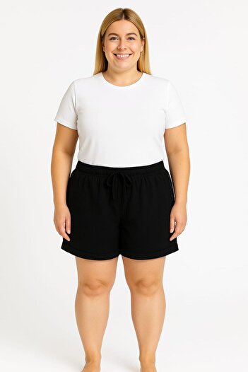enmodaiçgiyim Plus Size 100% Cotton Muslin Fabric Women's Two Pockets Casual Summer Shorts