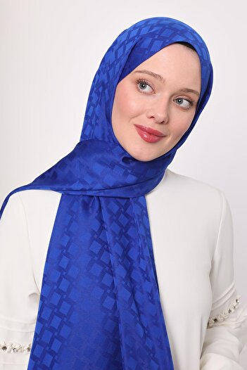 Levidor Saks Kare Geçişli Desen Blue Jakar Şal