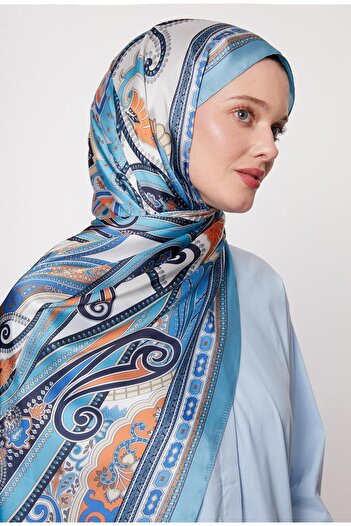 Levidor Turquoise Edge Geometric Pattern Indian Silk Shawl