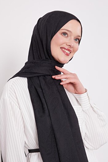 Levidor Black Ethnic Pattern Italian Jacquard Shawl