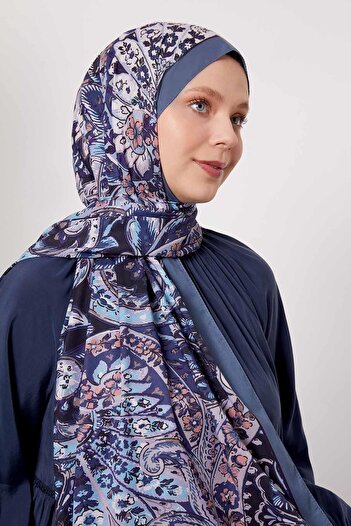 Levidor Denim Blue Abstract Flower Pattern Love Shawl