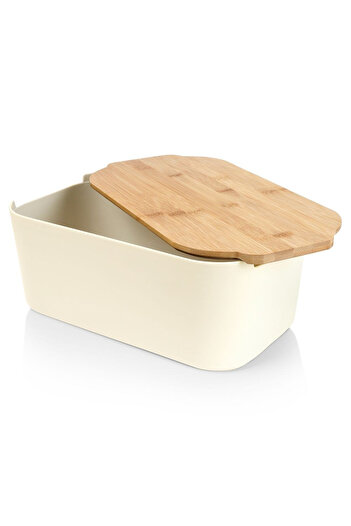 shumee Cream-colored bread basket with bamboo board 33x18.5x12 cm