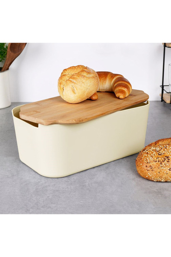 shumee Cream-colored bread basket with bamboo board 33x18.5x12 cm