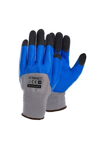 Procera Mănuși de protecție X-TARGET albastre acoperite cu latex 10/XL