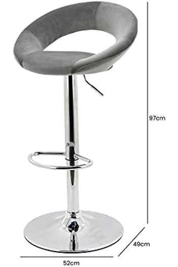 Vanity Living Velvet Bar Stool, Modern Adjustable Seville Grey Upholstered High Bar Chair, Armless A