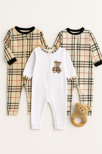 İZYALİF BABY Baby Boy Girl 3-Piece Teddy Bear Jumpsuit Set with Zipper Without Booties
