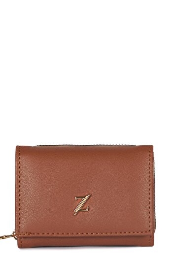 Zühre Snap and Zipper Detailed Tan Mini Wallet Zc026