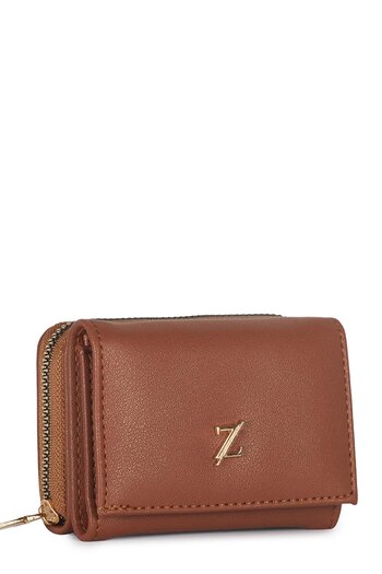 Zühre Snap and Zipper Detailed Tan Mini Wallet Zc026