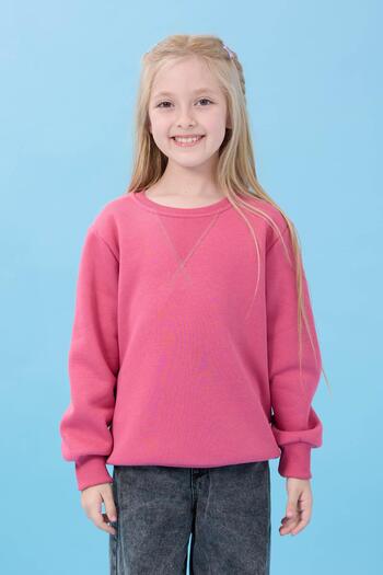 Perendi Unisex Basic Crew Neck Hooded Winter Sweatshirt - Dusty Rose