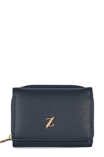 Zühre Navy Blue Mini Wallet with Snap and Zipper Detail Zc026