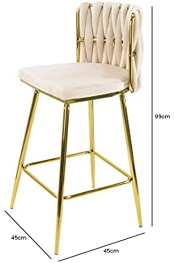 Vanity Living Bar Stools with Velvet Fabric, 99cm Viola High Bar Chair with Gold Finish for Kitchen