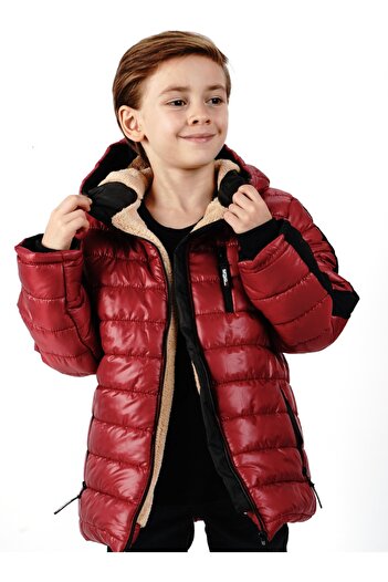 DUBLİNO KİDS Boy's Hooded Coat Waterproof and Windproof Fur Inside