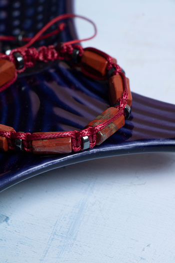DENİZ Certified Macrame Red Jasper Natural Stone Bracelet