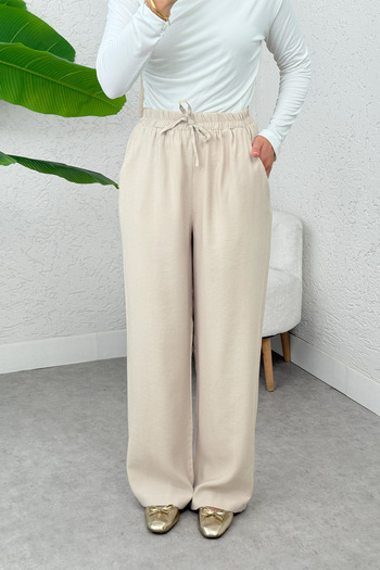 Salih Çelebi Casual Trousers with Elastic Waist 2382 - Stone Color