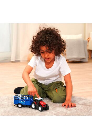 Simba Dickie Toys 203734003, Massey Ferguson Transporter, Sound and Light, Free Wheel, 1 Animal Fi