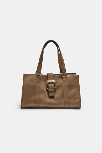 Stradivarius Faux suede tote bag with buckle