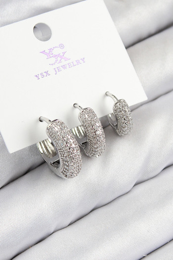 SeyCey.co Brass Zircon Stone 3-Piece Hoop Model Silver Color Women's Earrings