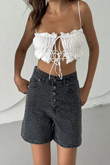 XRAY JEANS Women's Stoned Jeans Summer Black Tight Mini Denim Shorts