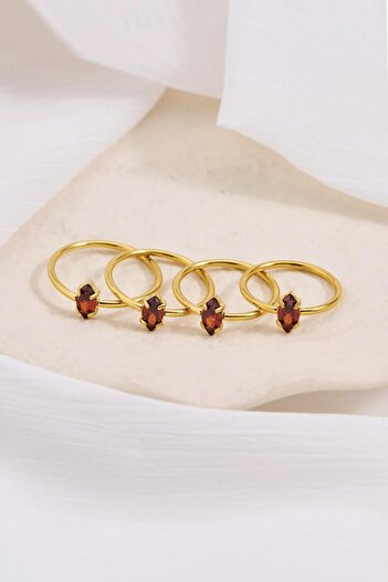 New Obsessions Steel Markis Zircon Stone Minimal Ring Set 2 Pcs