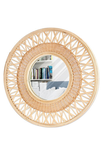 shumee Beige wooden round wall mirror 56 cm