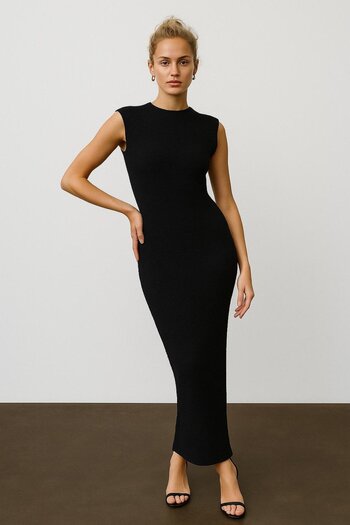HAKKE Wide neck side gathered zero sleeve seersucker dress