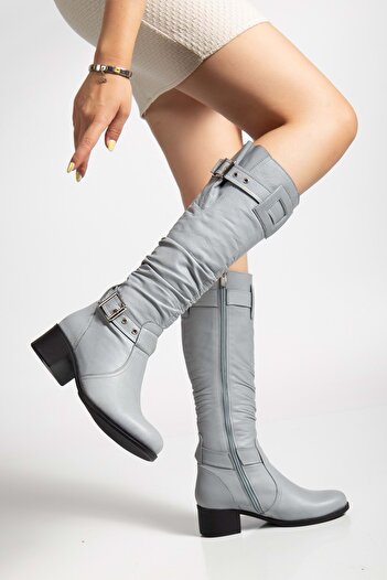 ANALİN SHOES Γυναικείες μπότες με ρυθμιζόμενη πόρπη από γνήσιο δέρμα - Γκρι