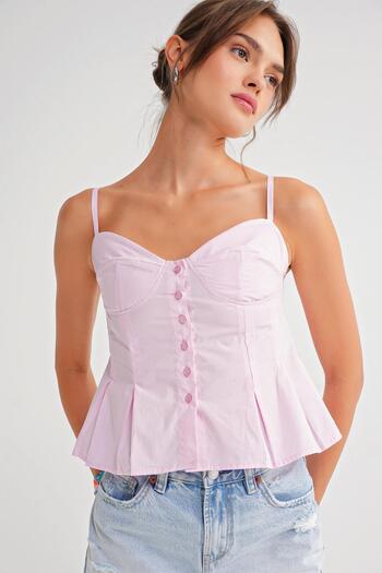 Mixray 4737 Women's Buttoned Cup Pleated Blouse Pink