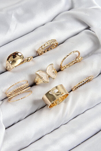 SeyCey.co Brass Butterfly Model Gold Color Women's Ring Combination Set