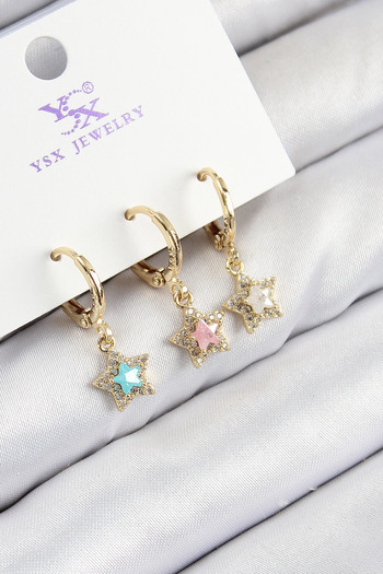 REKA MODA Brass Zircon Stone 3-Piece Colorful Star Model Gold Color Women's Earrings