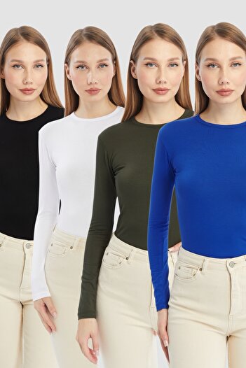 LAENT Body pentru femei Saks Blue Khaki Black White Gât rotund 4 piese