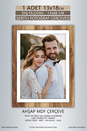 Bytwo 1 Piece 13X18 Frame - Wooden-White Striped Frame - Mdf Frame - Pvc Photo Frame