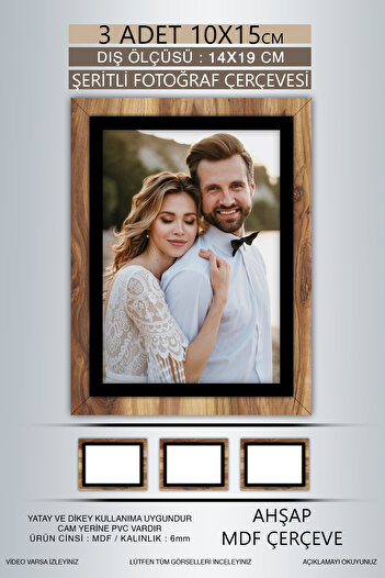 Bytwo 3 Pieces 10X15 Frame - Wood-Black Striped Frame - Mdf Frame - Pvc Photo Frame