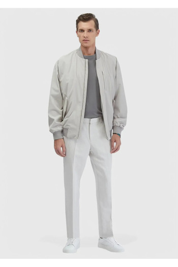 Ramsey Light Gray Regular Fit Stand Collar Casual Woven Coat